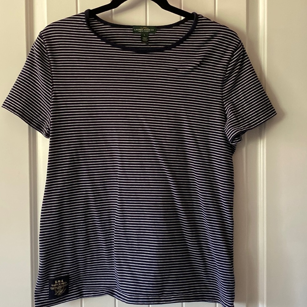 LRL Ralph Lauren Jeans Co Navy & White Striped Tee size L